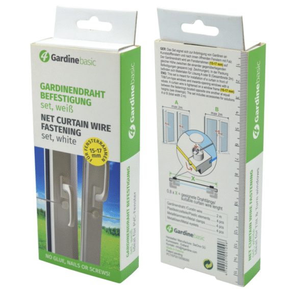 4Gardinebasic Curtain wire set, ohne bohren ohne kleben, gardinendraht, vorhangseil,vorhangdraht, pakGER