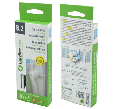4Gardinebasic B.2 Gardinendraht Vorhangdraht Befestigung Set Ohne Bohren, Ohne Kleben. Gute Alternative für Gardinenstange Klemmstange Vitragestange für Scheibengardine Bistrogardine/Weiß  