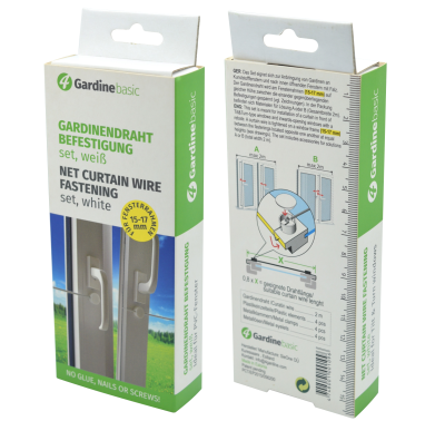 4Gardinebasic Gardinendraht Vorhangdraht Befestigung Set Ohne Bohren Oder Kleben. Gute Alternative für Gardinenstange Klemmstange Vitragestange für Scheibengardine Bistrogardine/Weiß  